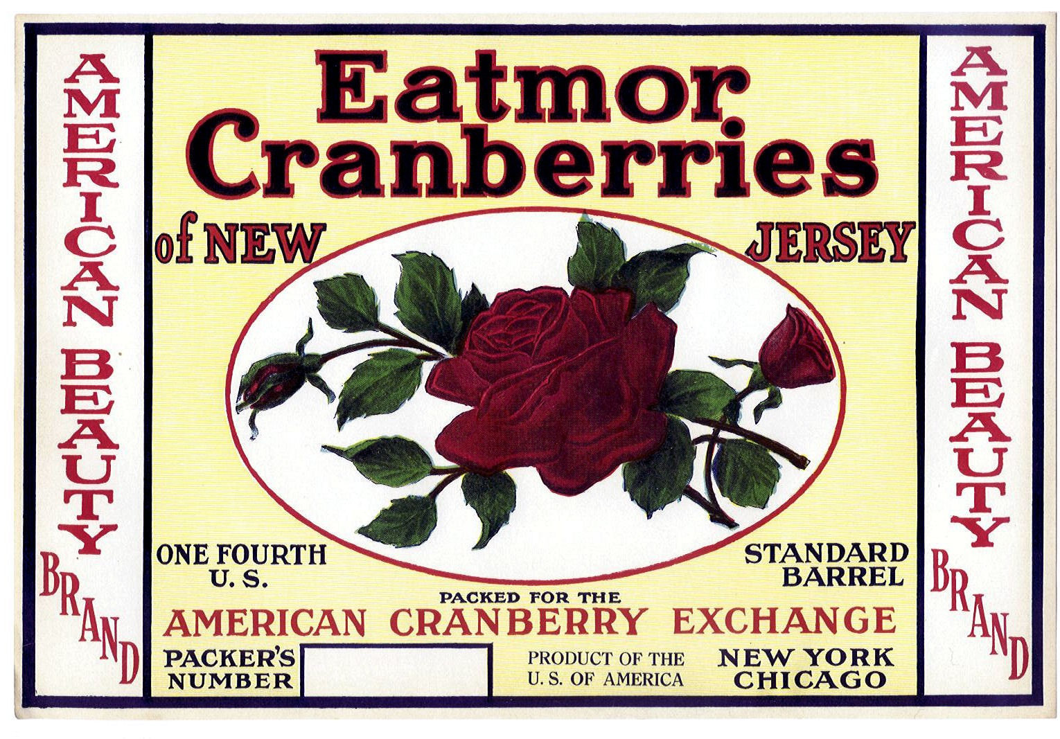 VINTAGE CRANBERRY CRATE LABEL EATMOR CRANBERRIES NEW JERSEY BELLE NOS