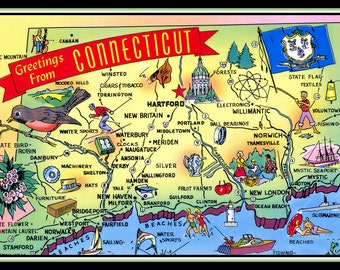 Connecticut Pictoral Map Large Refrigerator Magnet - FREE US SHIPPING