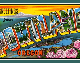 Greetings from Portland Oregon Retro Large Refrigerator Magnet  Free US Shipping
