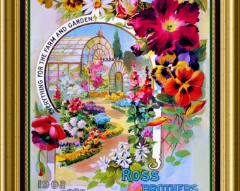 1902 Ross Brothers Garden Vintage Flowers Seed Packet Catalog Advertisement Large Refrigerator Magnet