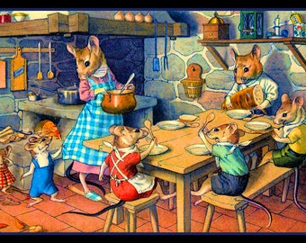 Field Mice in Kitchen  Large Refrigerator Magnet  Free US Shipping