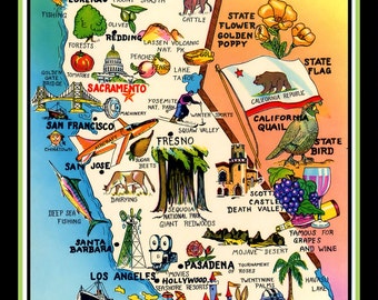 California Pictoral Map Large Refrigerator Magnet  Free US Shipping