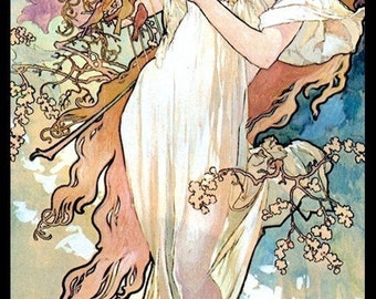 Mucha Spring Celebration Large Refrigerator Magnet    Free US Shipping