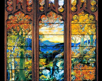 Tiffany Stained Fall Landscape Large Refrigerator Magnet Free US Shipping