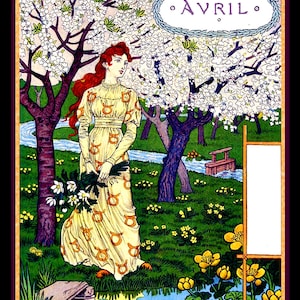 Month of April Garden Large Refrigerator Magnet Eugene Grasset  Free US Shipping