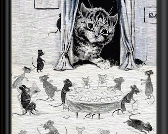Louis Wain Mouse Club Rules with Cat Large Refrigerator Magnet   Free US Shipping