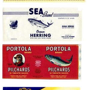 20 Different Vintage Fish Cannery Labels image 1