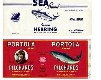 20 Different Vintage Fish Cannery Labels