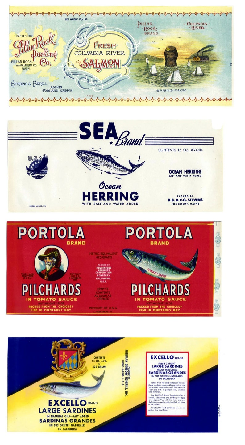 20 Different Vintage Fish Cannery Labels image 1