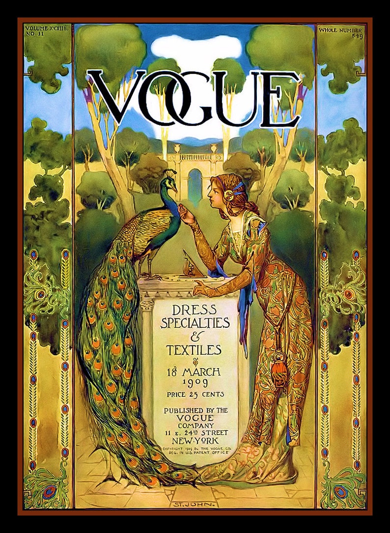 Peacock and Art Nouveau Lady Refrigertor Magnet