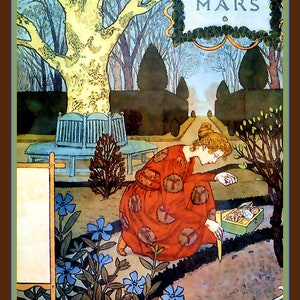 Month of March Garden Large Refrigerator Magnet Eugene Grasset  Free US Shipping