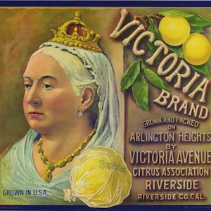 VICTORIA brand grapefruit crate label, Riverside- QUEEN