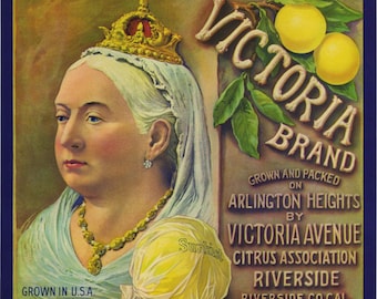 VICTORIA brand grapefruit crate label, Riverside- QUEEN