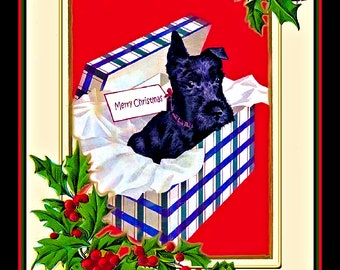 Merry Christmas Scottish Terrier Large Refrigerator Magnet   Free US Shipping