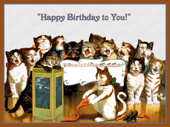 Group of Cats Singing Happy Birthday Refrigerator Magnet | Etsy