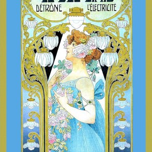 Art Nouveau Lady and Chinese Lanterns Large Refrigerator Magnet Free US Shipping