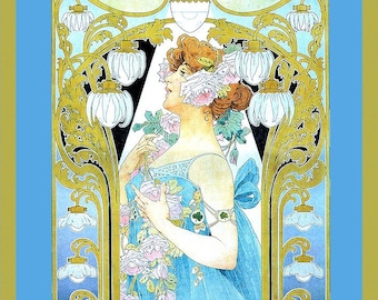 Art Nouveau Lady and Chinese Lanterns Large Refrigerator Magnet Free US Shipping