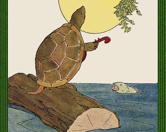 Turtle Serenading a Fish  Large Refrigerator Magnet  Free US Shipping