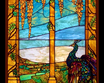 Tiffany Stained Glass Grapes and Peacock Large Refrigerator Magnet Free US Shipping