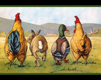 Rooster Chicken Duck and Rabbit  Large Refrigerator Magnet  Free US Shipping