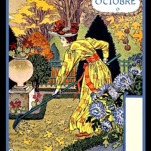 Month of October Garden Large Refrigerator Magnet Eugene Grasset  Free US Shipping