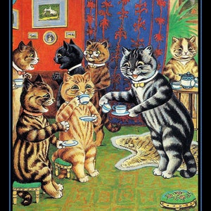 Teatime for Cats Louis Wain Large Refrigerator Magnet Free US Shipping image 1