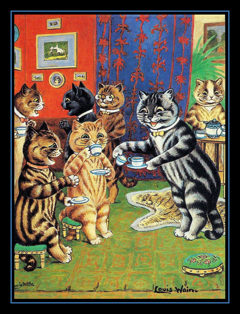 Teatime for Cats Louis Wain Large Refrigerator Magnet Free US Shipping image 1