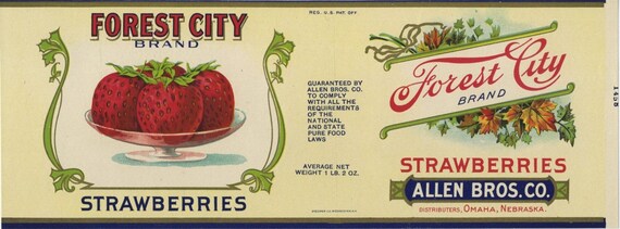 Forest City strawberries Omaha Nebraska Co Allen Bros can label