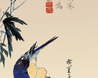 Japanese Bluebird on  Flowers  Large Refrigerator Magnet