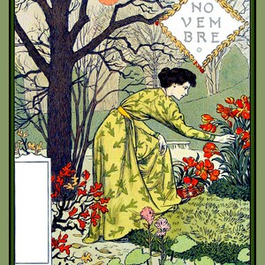 Month of November Garden Large Refrigerator Magnet Eugene Grasset  Free US Shipping