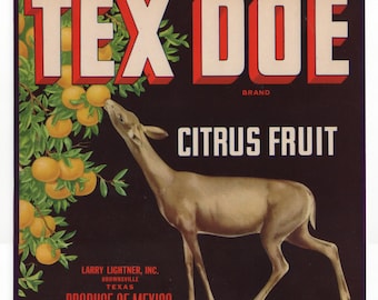 Tex Doe Citrus Fruit Crate Label Brownsville Texas