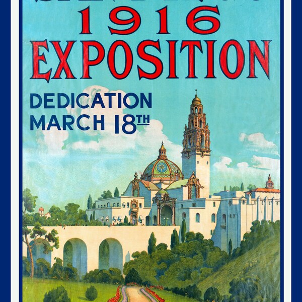 San Diego 1916 Expo Poster Large Refrigerator Magnet Junipero Sierra Mission  Free US Shipping