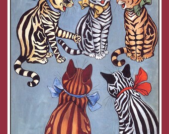 Striped Cats Large Refrigerator Magnet Free US Shipping