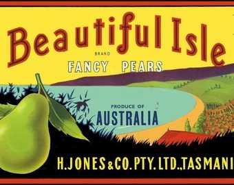 Beautiful Isle Fancy Pears crate label Australia