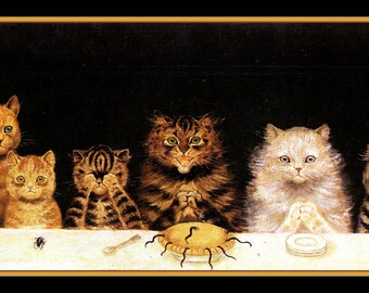 Cats Sitting Down to Dinner Large Refrigerator Magnet Free US Shipping