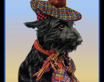 Scottish Terrier in Tam O'Shanter  Large Refrigerator Magnet  Free US Shipping