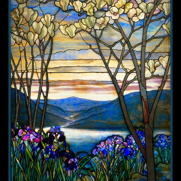 Magnolia and Irises Stained Glass Window Large Refrigerator Magnet Free US Shipping