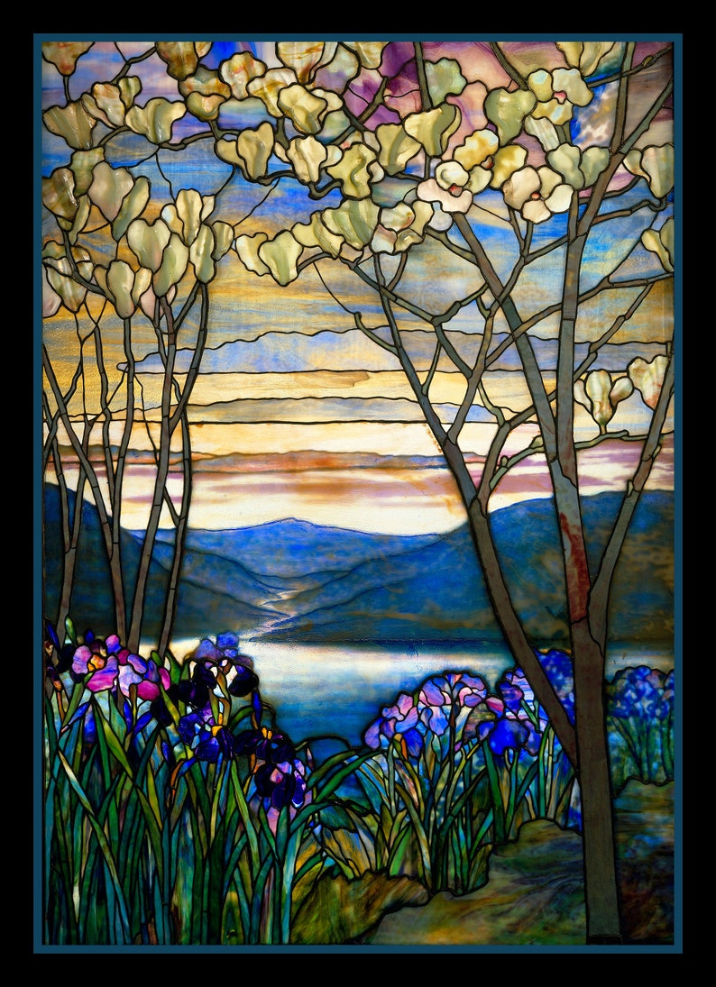 Magnolia and Irises Stained Glass Window Large Refrigerator Magnet Free US Shipping image 1