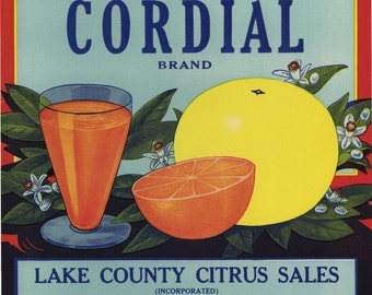 Cordial Citrus orange grapefruit crate label Florida