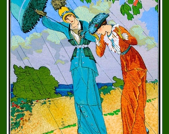 Two Art Deco Ladies Caught in the Rain Large Refrigerator Magnet