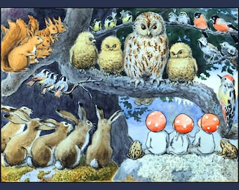 Owl Chats to Forest Animals and Creatures  Large Refrigerator Magnet  Free US Shipping