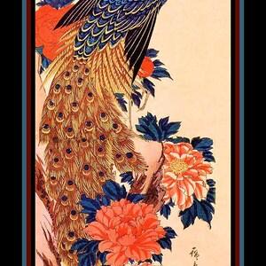 Japanese Peacock and Peony Flower  Large Refrigerator Magnet  Free US Shipping