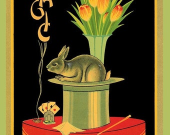 Magic Rabbit out of Hat and Flowers  Large Refrigerator Magnet   Free US Shipping