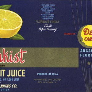 Moonkist De Soto Arcadia and Garden Gold Orange Grapefruit Juice Can Labels image 1