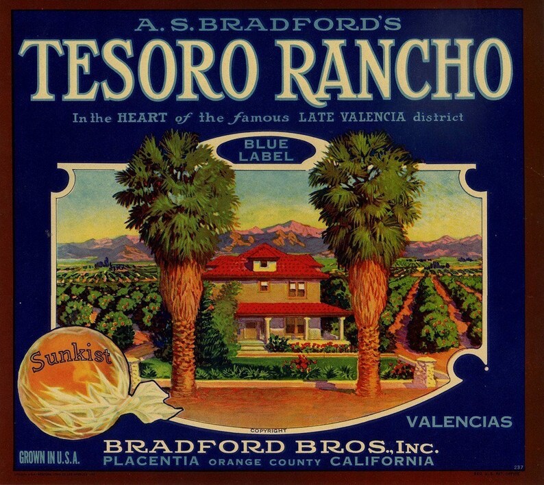 Tesoro Rancho Vintage Placentia Orange Crate Label image 1