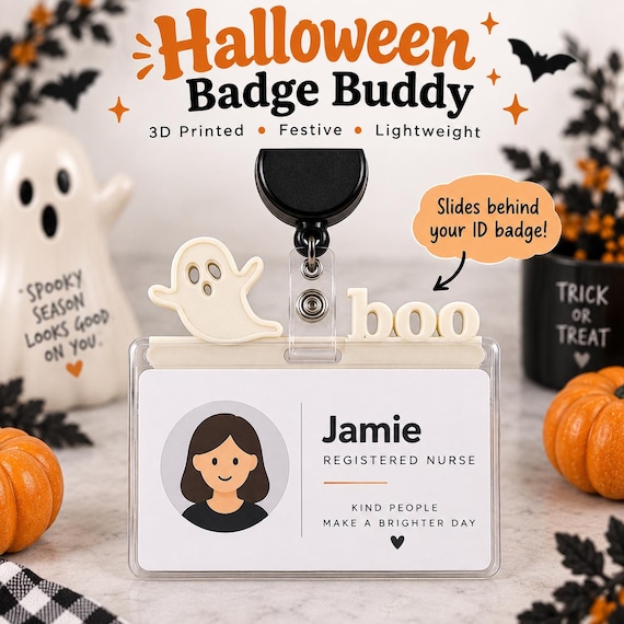 3D Printed Halloween Ghost Badge Buddy | Festive Nurse ID Accessory