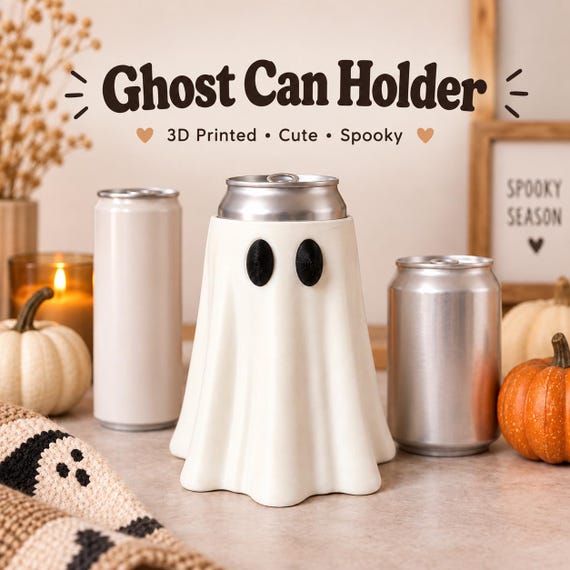 3D Printed Ghost Can Holder | Spooky Halloween Drink Accessory (Slim, Standard & Mini Sizes)