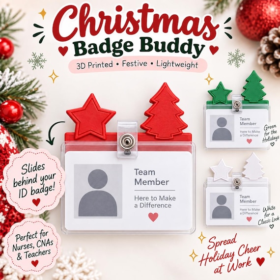 Christmas Badge Buddy | 3D Printed Holiday ID Backer | Nurse Gift