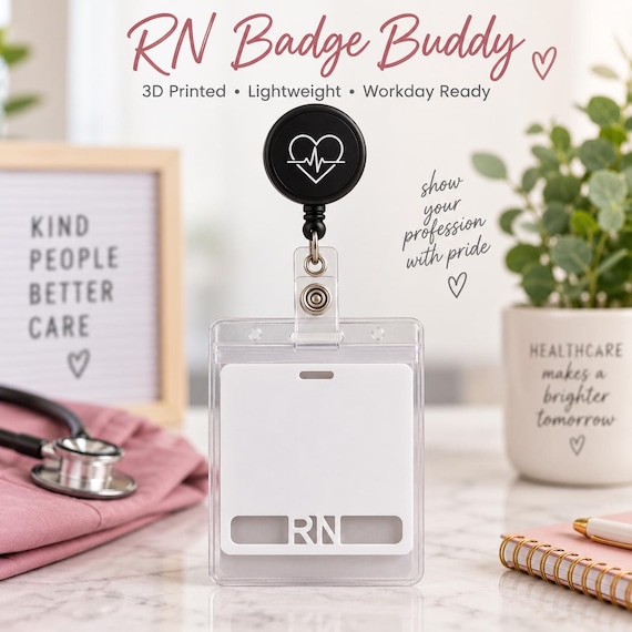 RN Badge Buddy | 3D Printed Nurse ID Badge Backer | Healthcare Gift