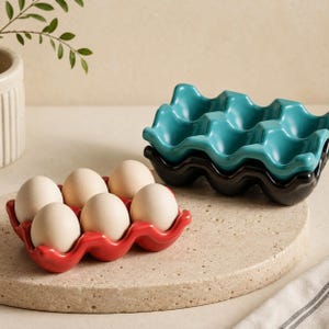 Bandeja de cerámica para huevos, estante colorido para almacenar huevos, organizador de huevos para encimera de cocina, bandeja para huevos estilo rústico, decoración moderna para refrigerador